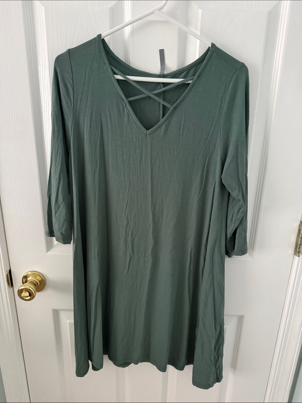 Jolie Olive Green V-Neck Long Sleeve Crisscross Tunic Dress